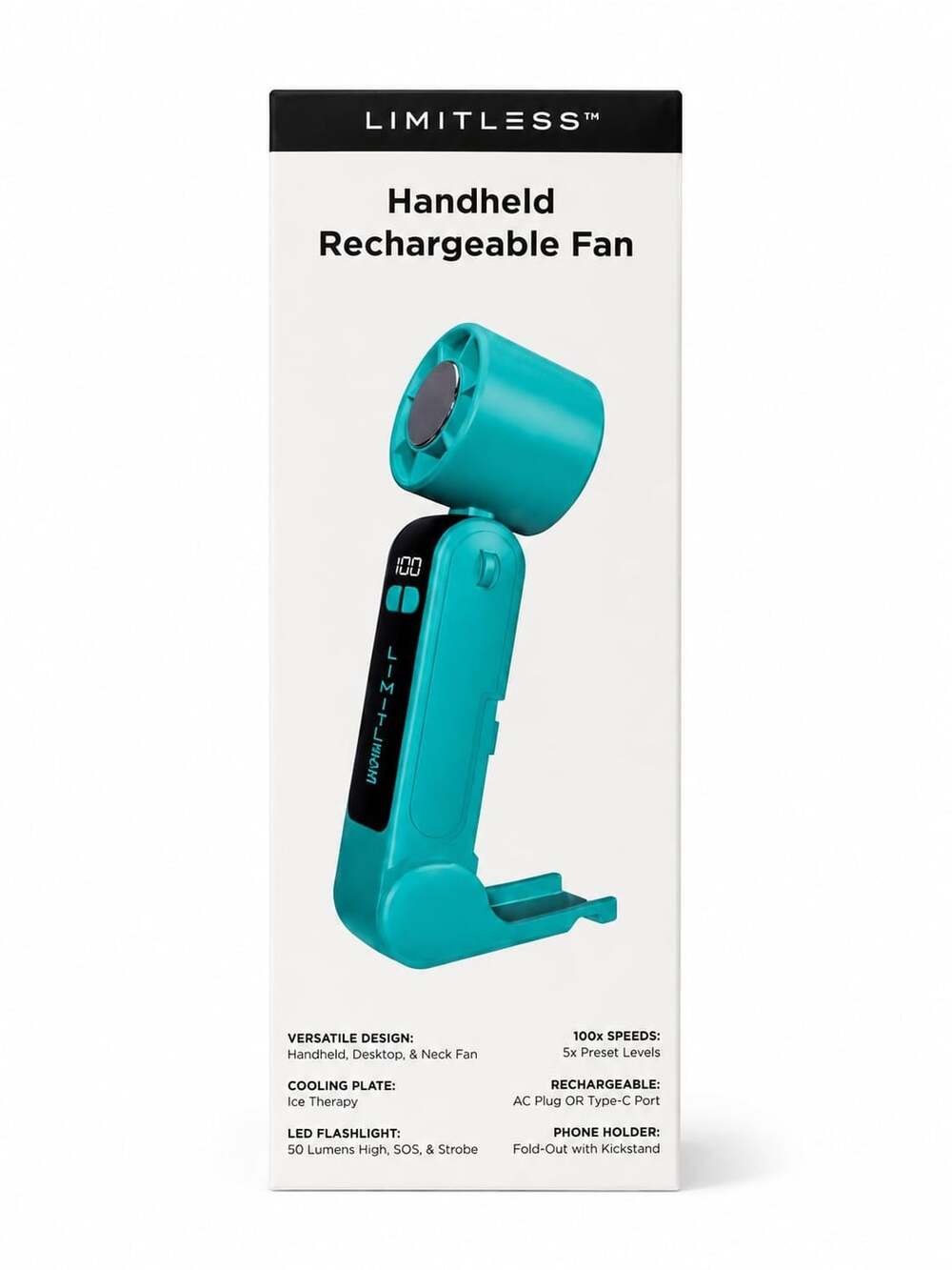 Limitless Handheld Rechargeable Fan with Cooling Plate, Digital Display, NWT